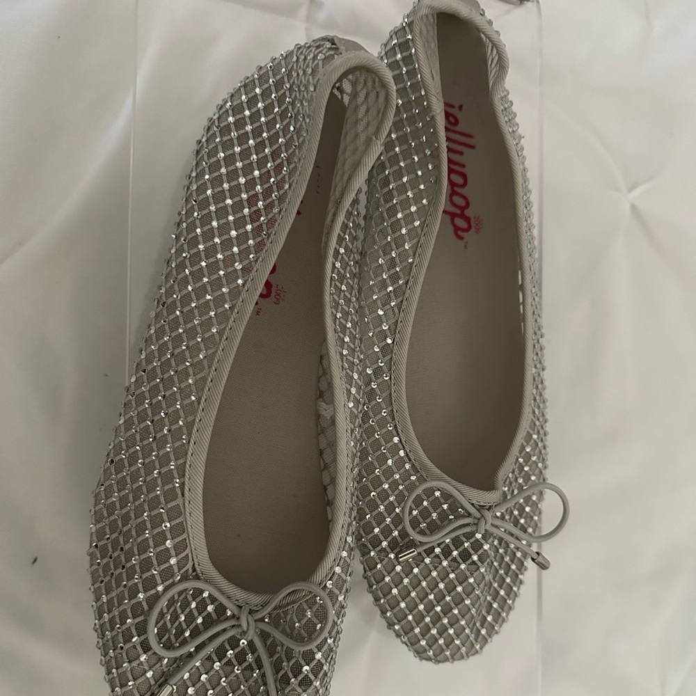 Jellypop Silver Mesh Crystal Ballet Flats with Bow